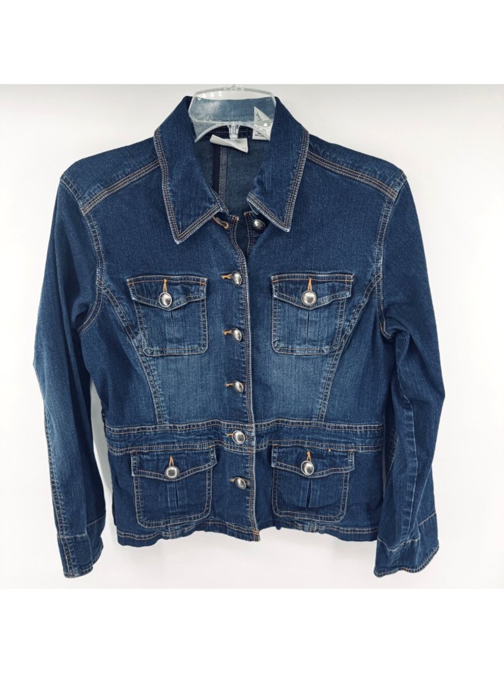 Chicos Platinum Denim Jacket Size 1 Medium Blue Cotton Blend